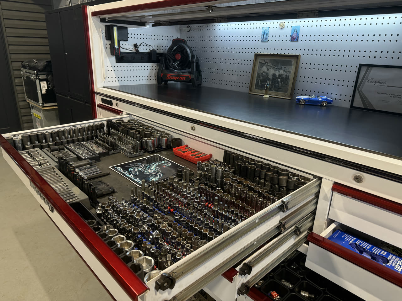 A full socket drawer in the shop's main tool chest